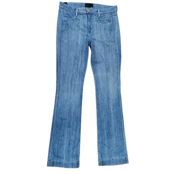 Vince Medium Wash High Rise Boot Cut Jeans 29 Pintuck Denim Summer Blue Slash - Picture 1 of 9